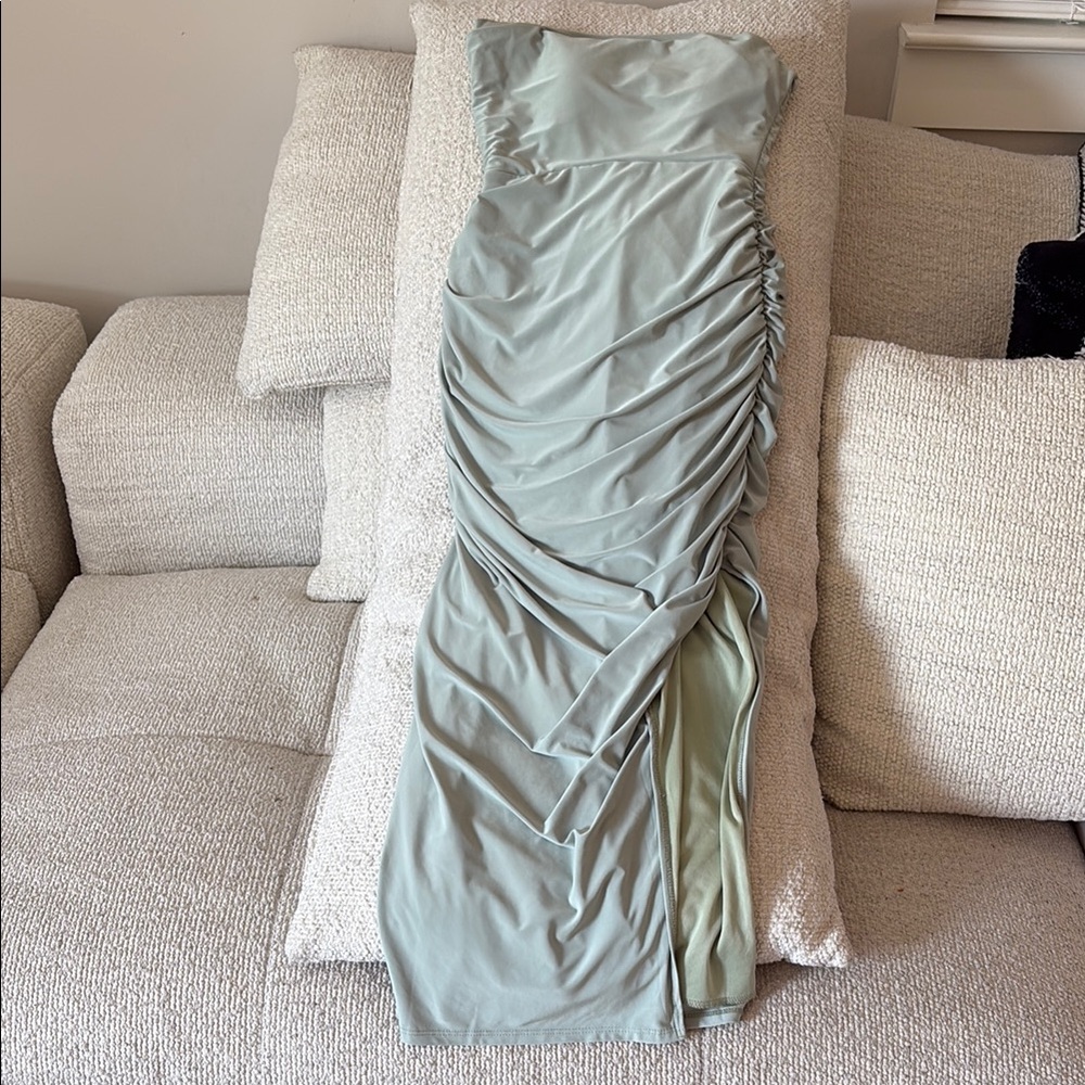 Windsor Green Strapless Ruched Bodycon Dress